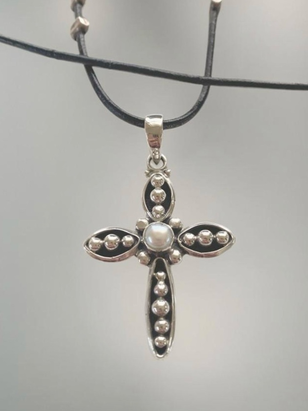 Silpada Sterling Silver Cross Pendant with Freshwater Pearl on 30” Black Cord